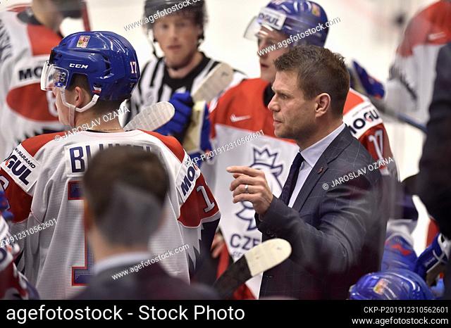 Czech players and head coach Vaclav Varada during the 2020 IIHF World Junior Ice Hockey Championships Group B match between Canada and Czech Republic in Ostrava