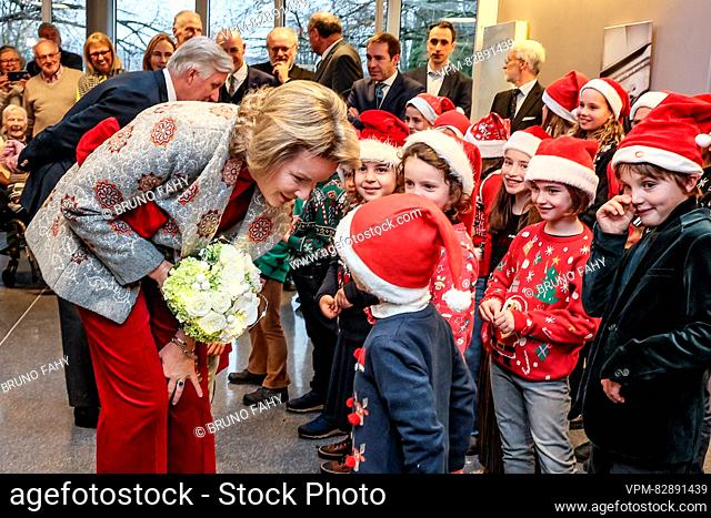 Queen Mathilde of Belgium and King Philippe - Filip of Belgium meet citizens at a royal visit to the Francoise Schervier rest and care home in Chaudfontaine