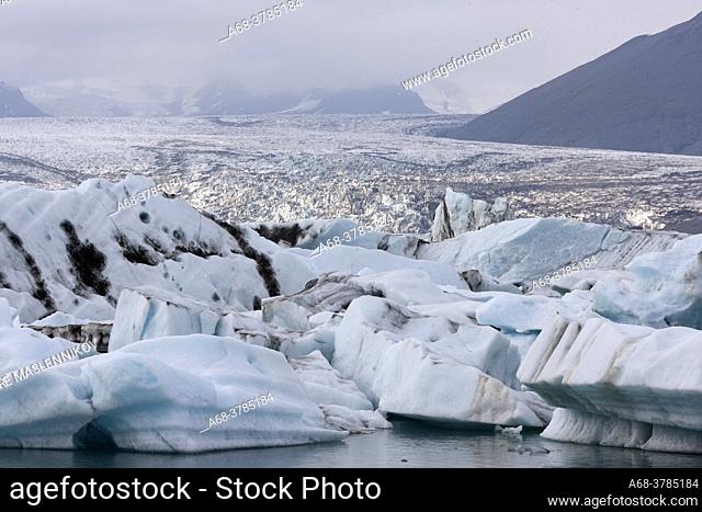 Ice block on Jökulsarlon which is a calving bay at Vatnjökull