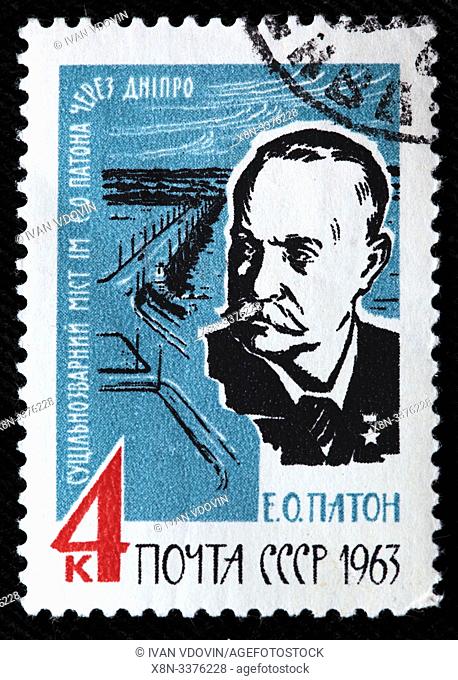 Evgeny Paton (1870-1953), Russian engineer, postage stamp, Russia, USSR, 1963