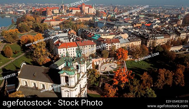 Old Polish city of Krakow to the bird's-eye view