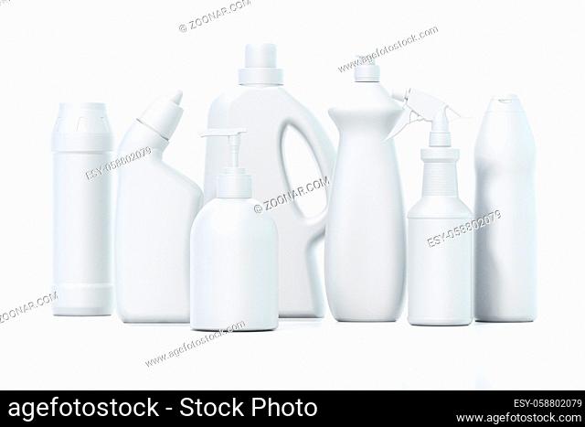 Blank cleaning product packages isolated on white background. 3D illustration