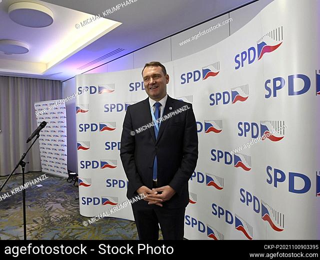 SPD deputy chairman Radim Fiala speaks with journalists at the election staff of SPD after the elections to the Chamber of Deputies of the Parliament of the...