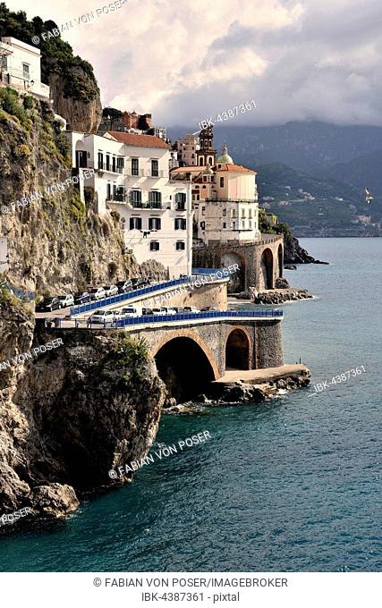 View of the small town Amalfi, Amalfi Coast, Costiera Amalfitana, Province of Salerno, Campania, Italy