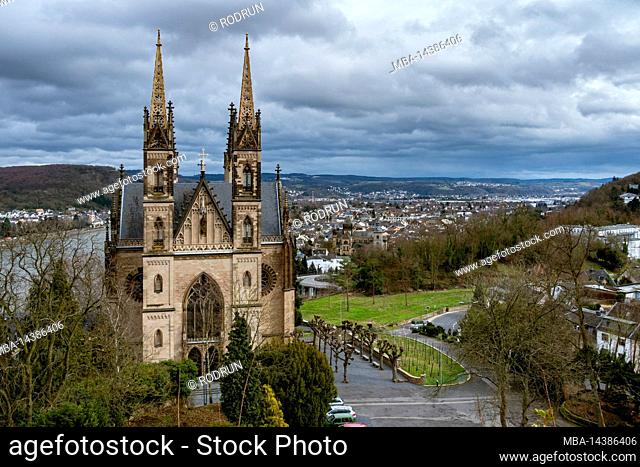 Germany, Remagen, Apollinaris church on the Apollinaris mountain. View of Remagen