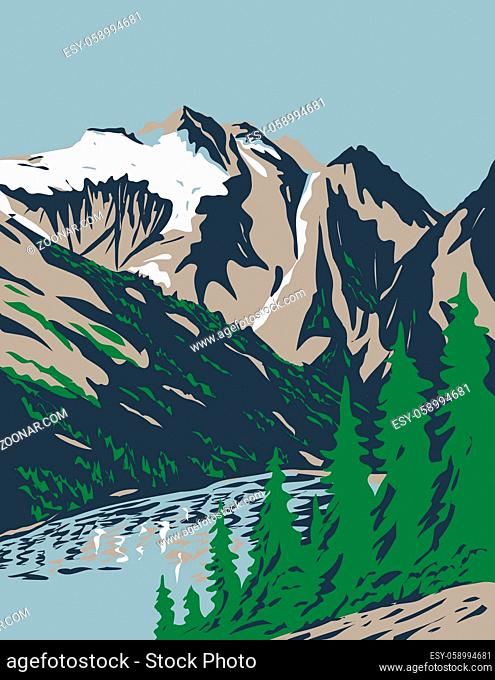 WPA Poster Art of summit of Mount Triumph in Cascade Range located in Northern Cascades National Park in Washington done in works project administration style...