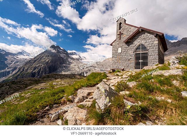 Val Genova, Adamello-Brenta natural park, Trentino-Alto Adige, Italy. A small church in memory to soldiers near Mandrone refuge