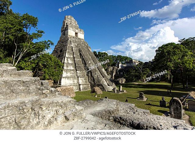 Temple I, or Temple of the Great Jaguar, is a funerary pyramid dedicated to Jasaw Chan K'awil, who was entombed in the structure in AD 734