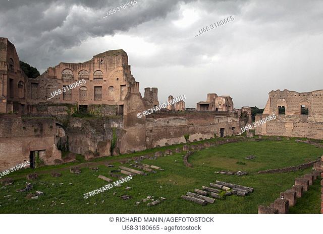 Italy, Rome, Roman Forum or Forum of Rome, archaeological site, main square of ancient Rome, Stadio Palatino