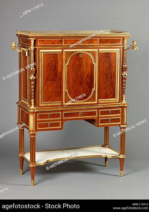 Secretary (secrétaire à abattant). Artist: Attributed to Adam Weisweiler (French, 1744-1820); Date: ca. 1780-90; Medium: Oak veneered with mahogany; white...