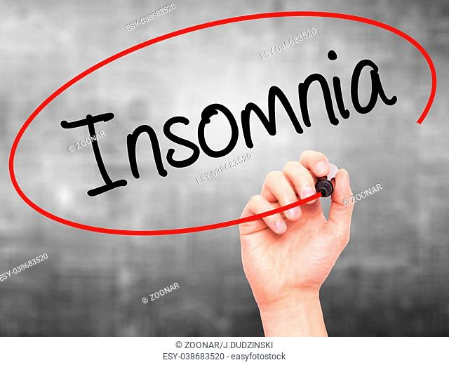 Man Hand writing Insomnia with black marker on visual screen