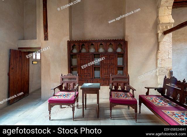 VIP Lounge at Ottoman era historic House of Egyptian Architecture, located in Darb El Labbana district, Cairo, Egypt