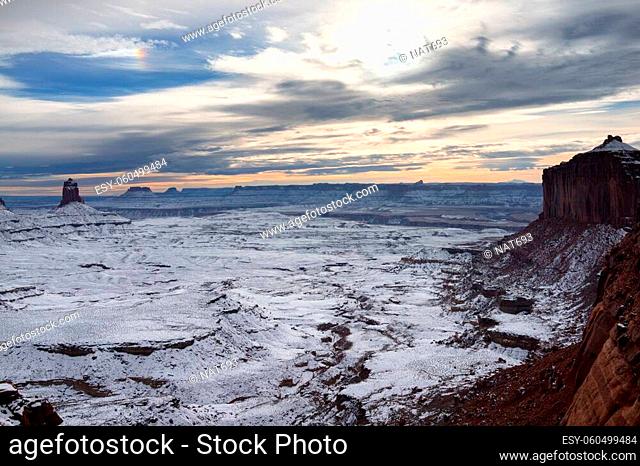 This is the picture of Canyonlands National Park with snow in Winter, Utah
