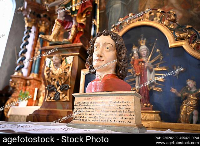 02 February 2023, Switzerland, Münsterlingen: The bust of St. John stands in the monastery church on a side altar. Photo: Felix Kästle/dpa