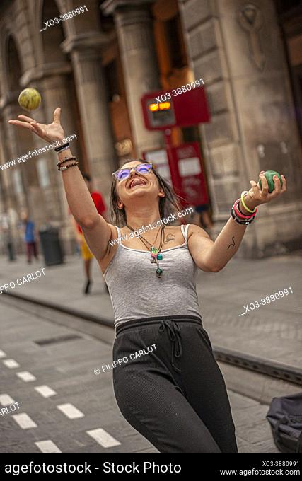 BOLOGNA, ITALY: Street artist juggler in Bologna, Italy