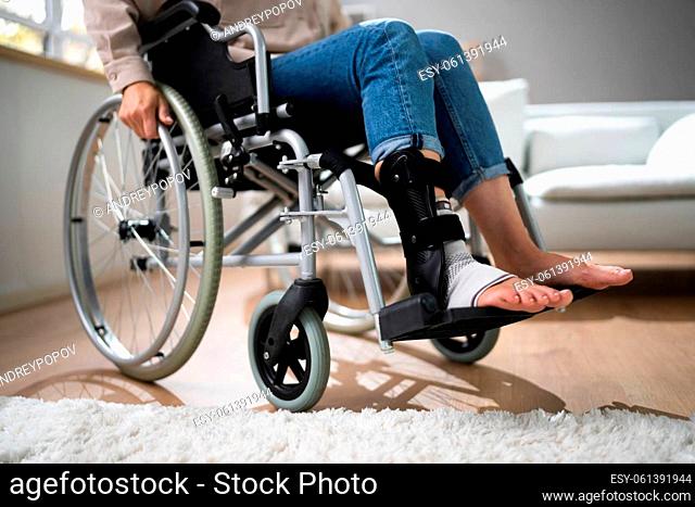 Young Woman In Wheelchair. Medical Injury Disability