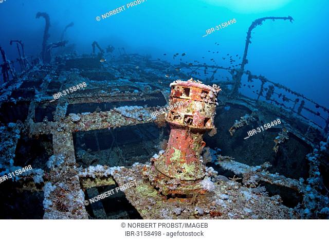 Scuba divers at the shipwreck of Aida