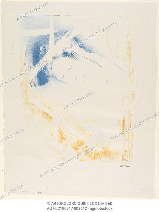 The Shulamite, 1897, Odilon Redon, French, 1840-1916, France, Lithograph printed in blue and yellow-orange on heavy light gray chine, 241 × 193 mm (image)