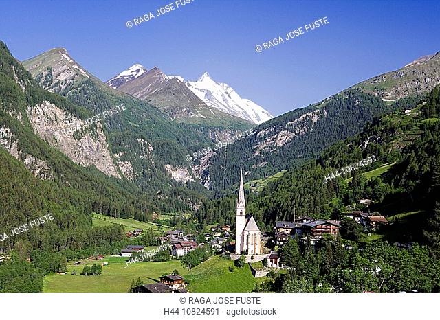 Austria, Europe, Carinthia, Molltal, Heiligenblut, church, Grossglockner, mountains, Alps