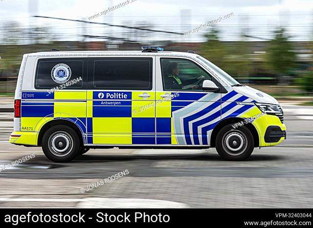 Illustration image shows a police vehicle during a photo opportunity with police vehicles and uniformed officers from the Antwerp Police Zone, in Antwerp