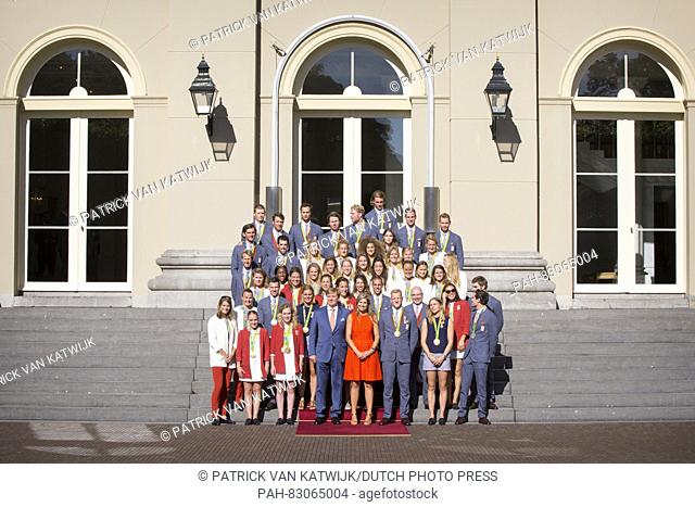 King Willem-Alexander and Queen Maxima of The Netherlands (first line C) welcome the Dutch Olympic medal winners at Palace Noordeinde in The Hague