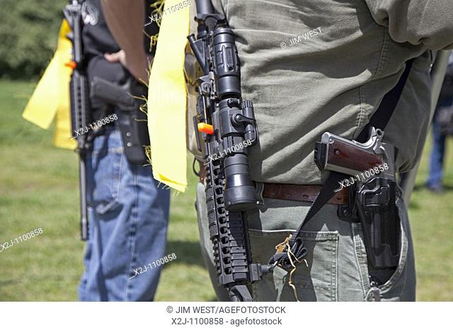 Arlington, Virgina - Pro-gun activists rally across the Potomac River from Washington, DC, the closest they could get to the nation's capitol while legally and...