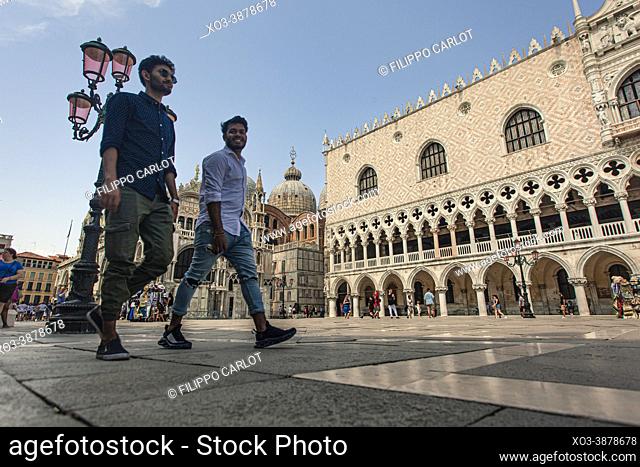 VENICE, ITALY: Saint Mark square in Venice with people walking