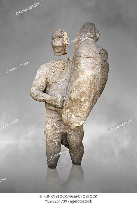 9th century BC Giants of Mont'e Prama Nuragic stone statue of a boxer, Mont'e Prama archaeological site, Cabras. 2014 excavation