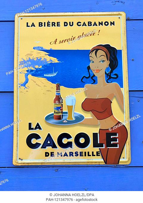Vintage advertising - Beer publicity from La Cagole de Marseille in the quarter Le Panier, the oldest part of Marseille | usage worldwide