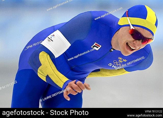 Swedish speed skater Nils Van Der Poel pictured in action during the men's 5000m speed skating event, at the Beijing 2022 Winter Olympics in Beijing, China