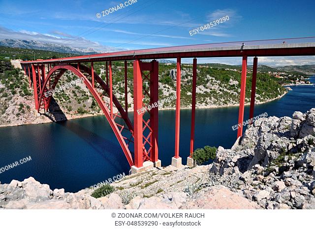 Maslenica-Brücke, Kroatien, maslenica, brücke, tal, rot, adria-magistrale, magistrale, adria, bucht, meeresbucht, novigrad, zadar, verkehr, straßenverkehr