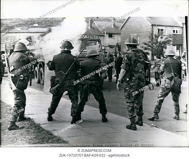 Jul. 07, 1972 - Provisional IRA calls off ceasefire: Claiming that troops had broken the truck a few hours earlier by firing rubber bullets ans CS gas at...