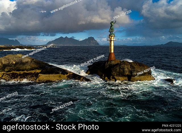 Norway, Lofoten Islands, Svolvaer, Vagan. Fisherman wife statue
