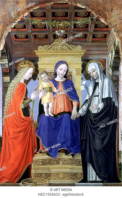 'The Virgin and Child with Saint Catherine of Alexandria and Saint Catherine of Siena', c1490. Found in the collection of the National Gallery, London