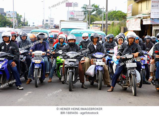 Motorcyclists, street scene, Bandung, Java, Indonesia, Southeast Asia