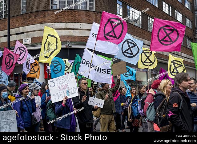 We Will Not Be Bystanders, an Extinction Rebellion protest that fights for climate justice, in central London, 09. 04. 2022, London, England, UK