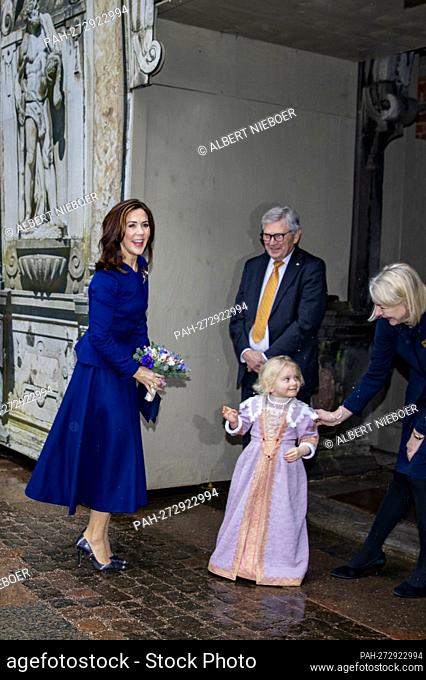 Crown Princess Mary of Denmark arrive at the Frederiksborg Palace in Hillerod, on February 03, 2022, the Crown Princess opens at the Museum of National History...