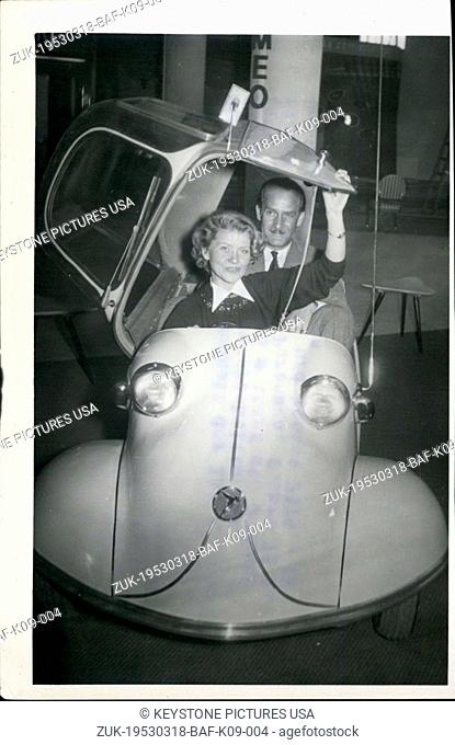 Mar. 18, 1953 - Pictured is the 175ccm bubble car created by Messerschmitt company. It seats two, travels up to 75km/hr, and costs 2, 375DM