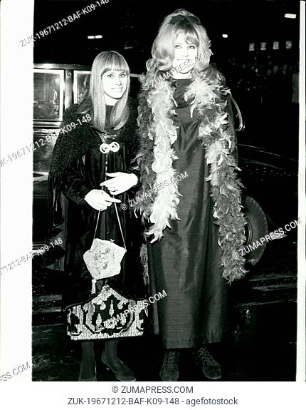 Dec. 12, 1967 - Premiere of the film 'Smashing TIme': photo shows Rita Tushingham (left) and Lynn Redgrave, seen arriving at the Odeon, Leicester Square, London