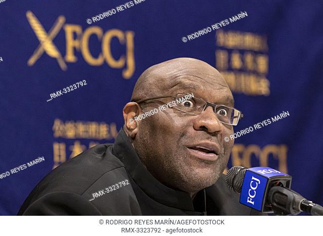 American pro fighter and actor Bob Sapp speaks during a news conference at The Foreign Correspondents' Club of Japan on June 07, 2019, Tokyo, Japan