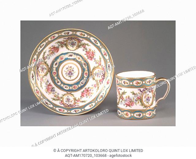 Cup and saucer (gobelet litron et soucoupe), 1780, French, SÃ¨vres, Soft-paste porcelain, Height (cup [.145]): 2 1/4 in. (5.7 cm); Diameter (saucer [