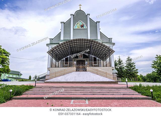 Entrance in church of Protection of Holy Virgin in Orthodox Monastery of Saint John the Theologian in Khreshchatyk village near Zalishchyky, Ukraine