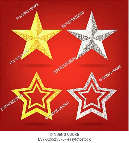 Glitter golden and siverChristmas Star on red background