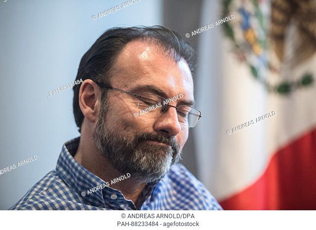Mexico's Secretary of Foreign Affairs Luis Videgaray seen in front of the Mexican national flag during an interview in Frankfurt am Main,  Germany