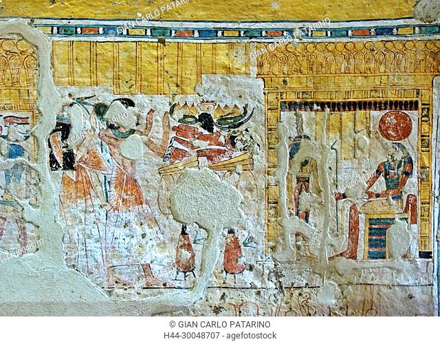 Luxor, Egypt. Paintings from the tomb of Shuroy (TT13) XIX° dyn., from Nobles Tombs in the area of Dra Abu el-Naga