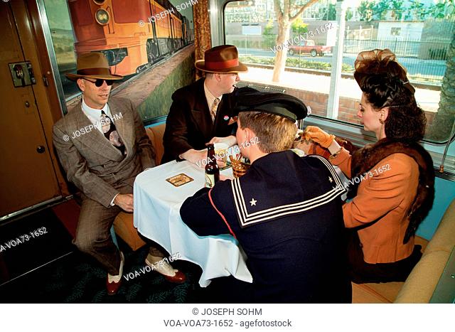 1940's reenactors interact on Pearl Harbor Day Troop train reenactment from Los Angeles Union Station to San Diego
