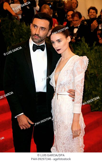 Actress Rooney Mara and designer Riccardo Tisci arrive at the Costume Institute Gala for the ""Punk: Chaos to Couture"" exhibition at the Metropolitan Museum of...