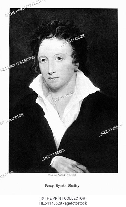Percy Bysshe Shelley, English romantic poet, 19th century. Portrait of Shelley (1792-1822) who drowned in a sailing accident
