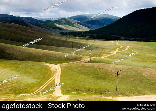 Cycling in the Mongolian steppe, Mongolia