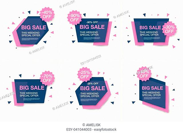 Weekend sale banner, special offer, set sale discount, vector eps10 illustration